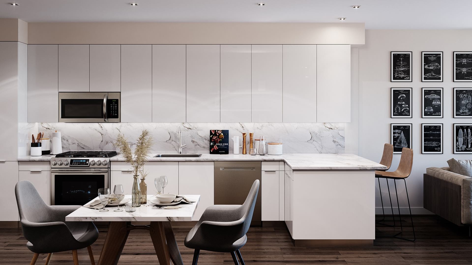 Luxurious all white kitchen with ample cabinet space