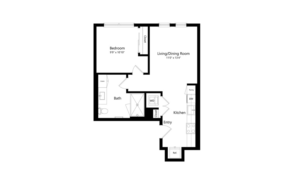 1L.1 - 1 bedroom floorplan layout with 1 bath and 641 square feet.