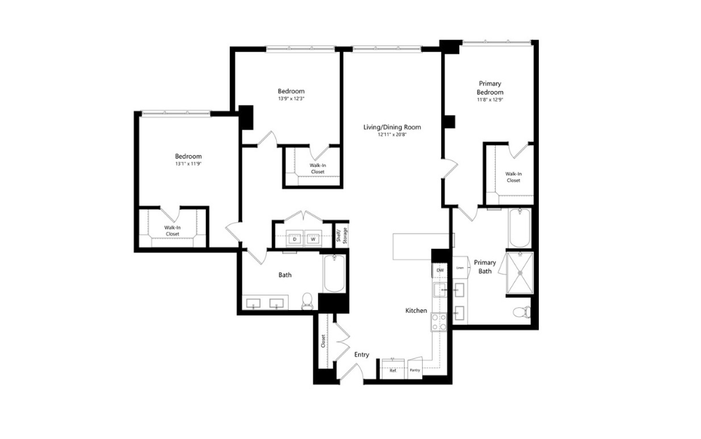 3A.1 - 3 bedroom floorplan layout with 2 baths and 1825 square feet.