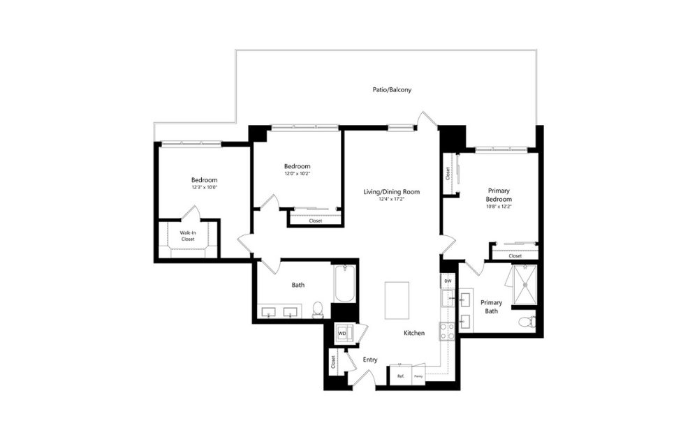 3A.2 - 3 bedroom floorplan layout with 2 baths and 1403 square feet.