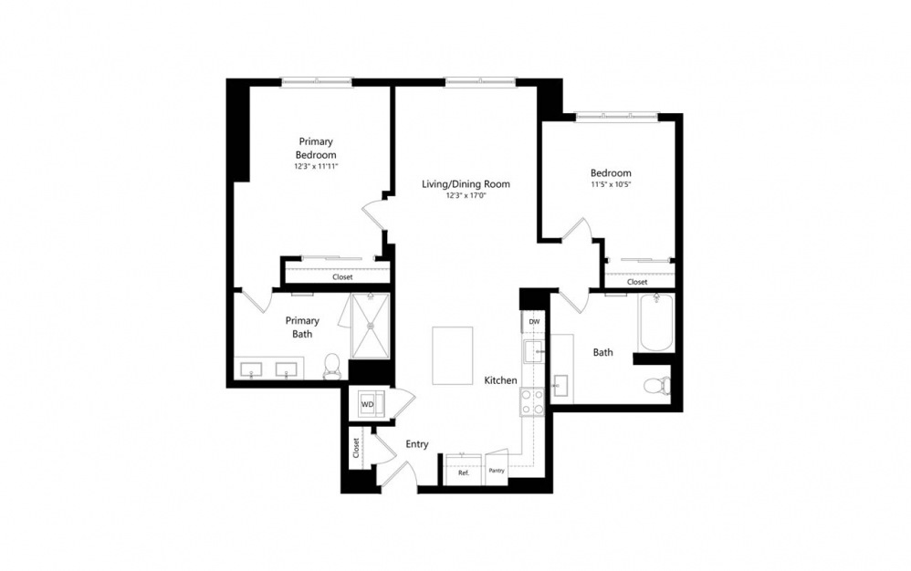 2A.2 - 2 bedroom floorplan layout with 2 baths and 1148 square feet.