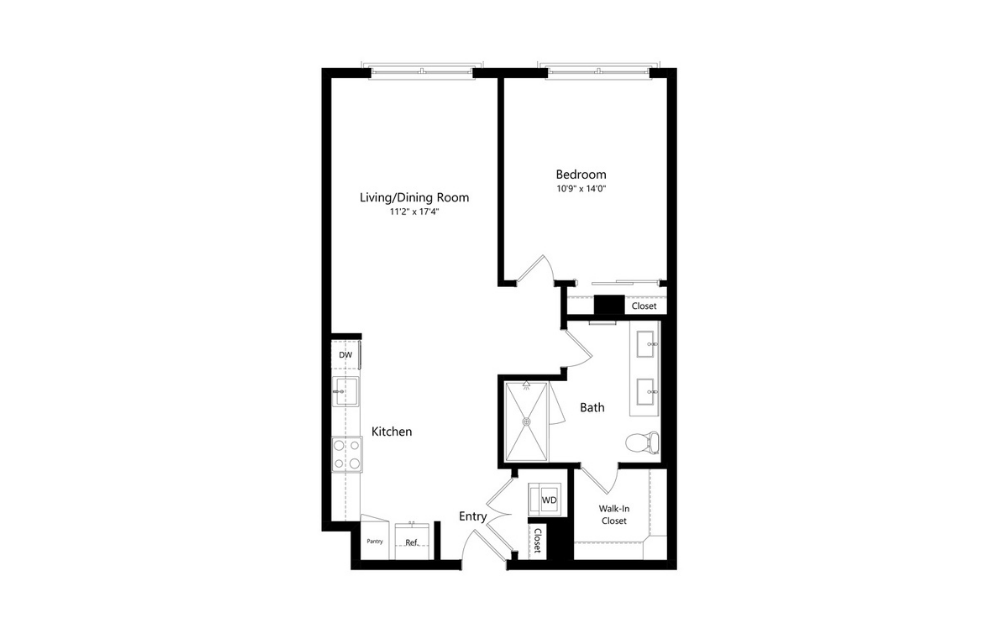 1C.1 - 1 bedroom floorplan layout with 1 bath and 804 to 837 square feet.