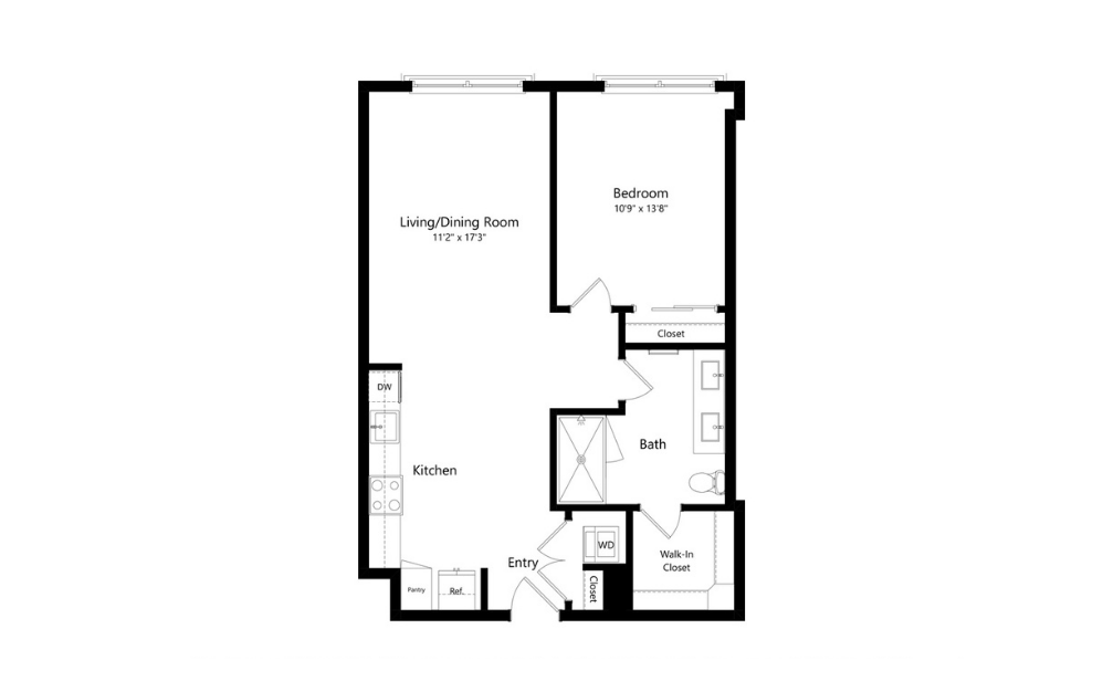 1C1.S - 1 bedroom floorplan layout with 1 bath and 699 square feet.