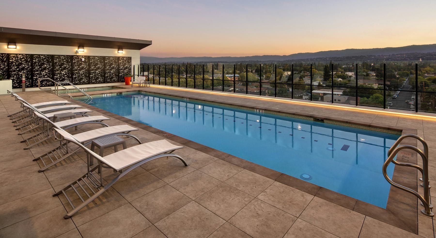 large lap pool with a panoramic view